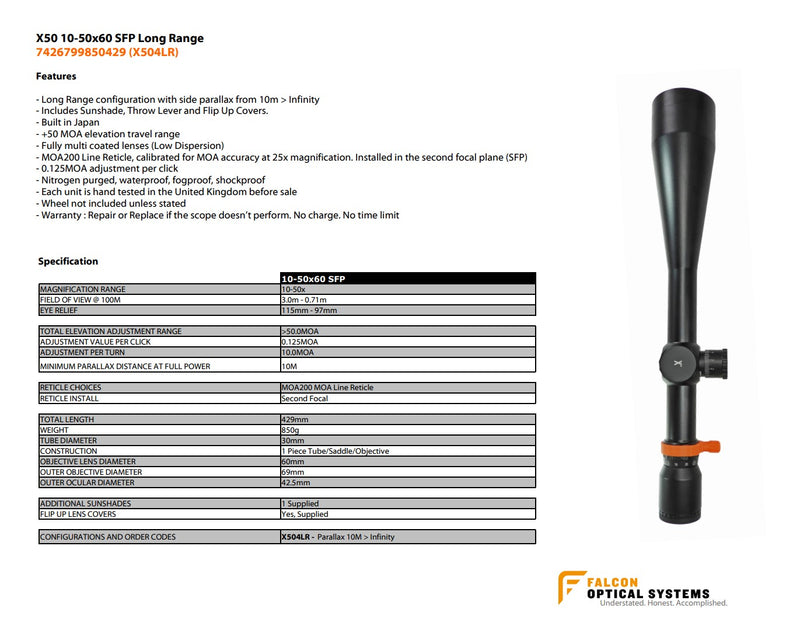 Falcon X50 10-50x60 Long Range SFP, X504LR